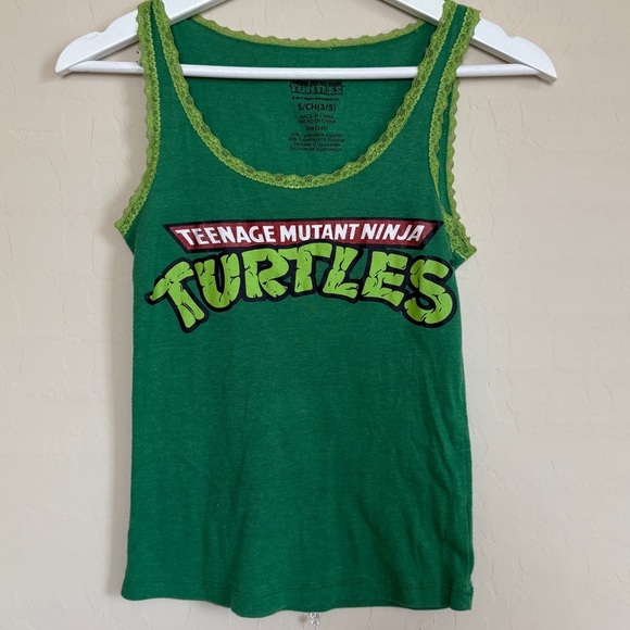 TMNT Nickelodeon Lace Trim Scoop Neck Tank Top Green Graphic Tank Women’s Small - Picture 1 of 4